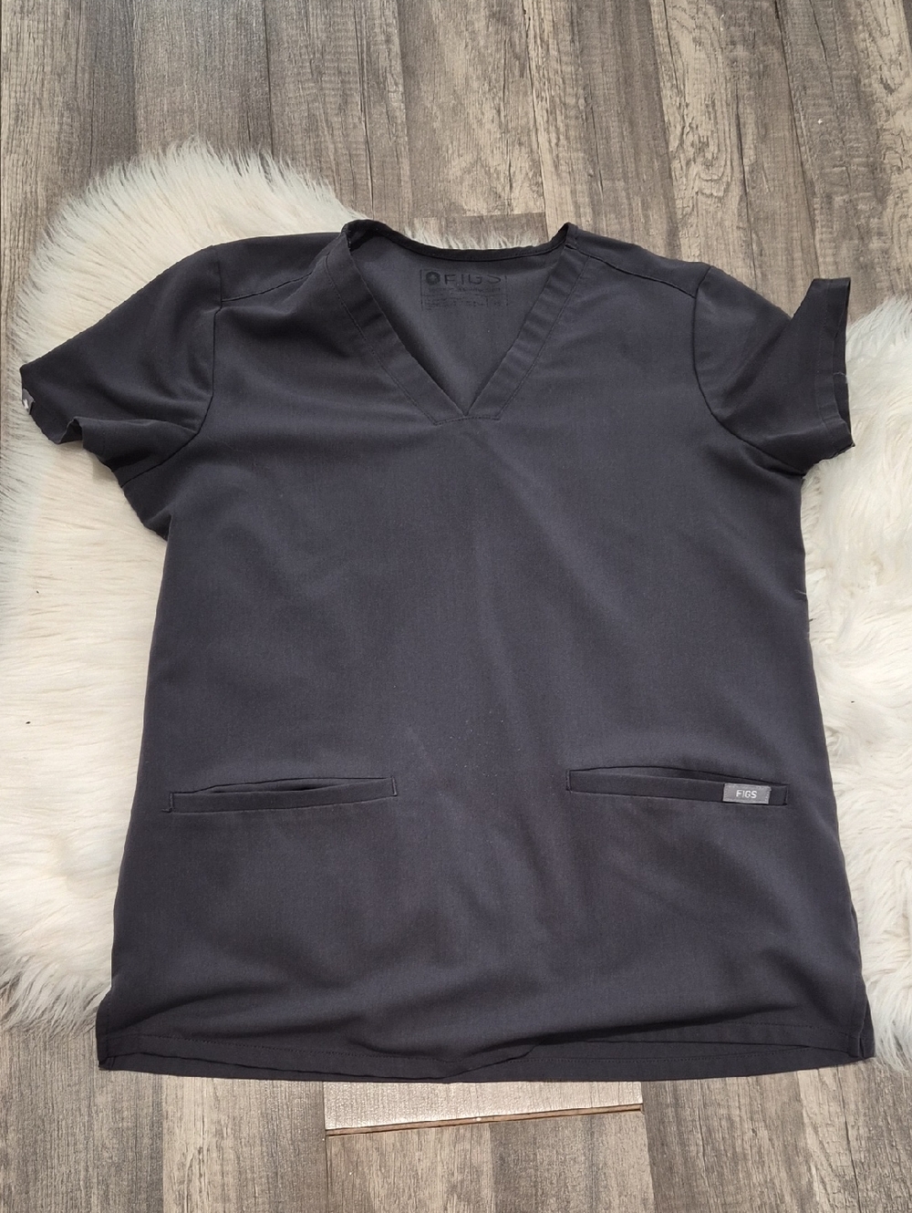 Figs Black V-Neck Medical Scrub Top